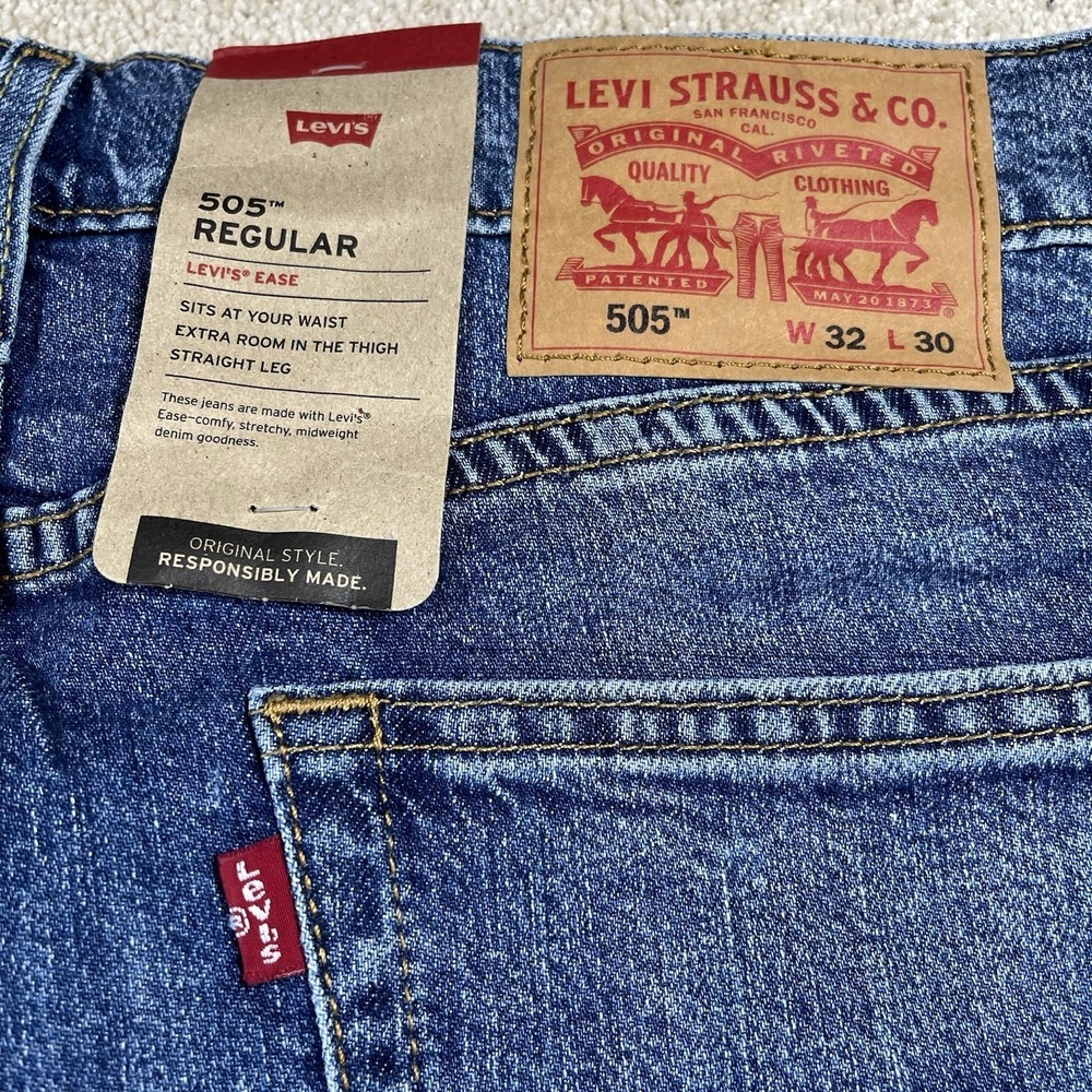 Levi's Men's 505 Jeans Regular Fit Stretch Denim Size 32x30 Medium Wash NWT - Picture 11 of 14